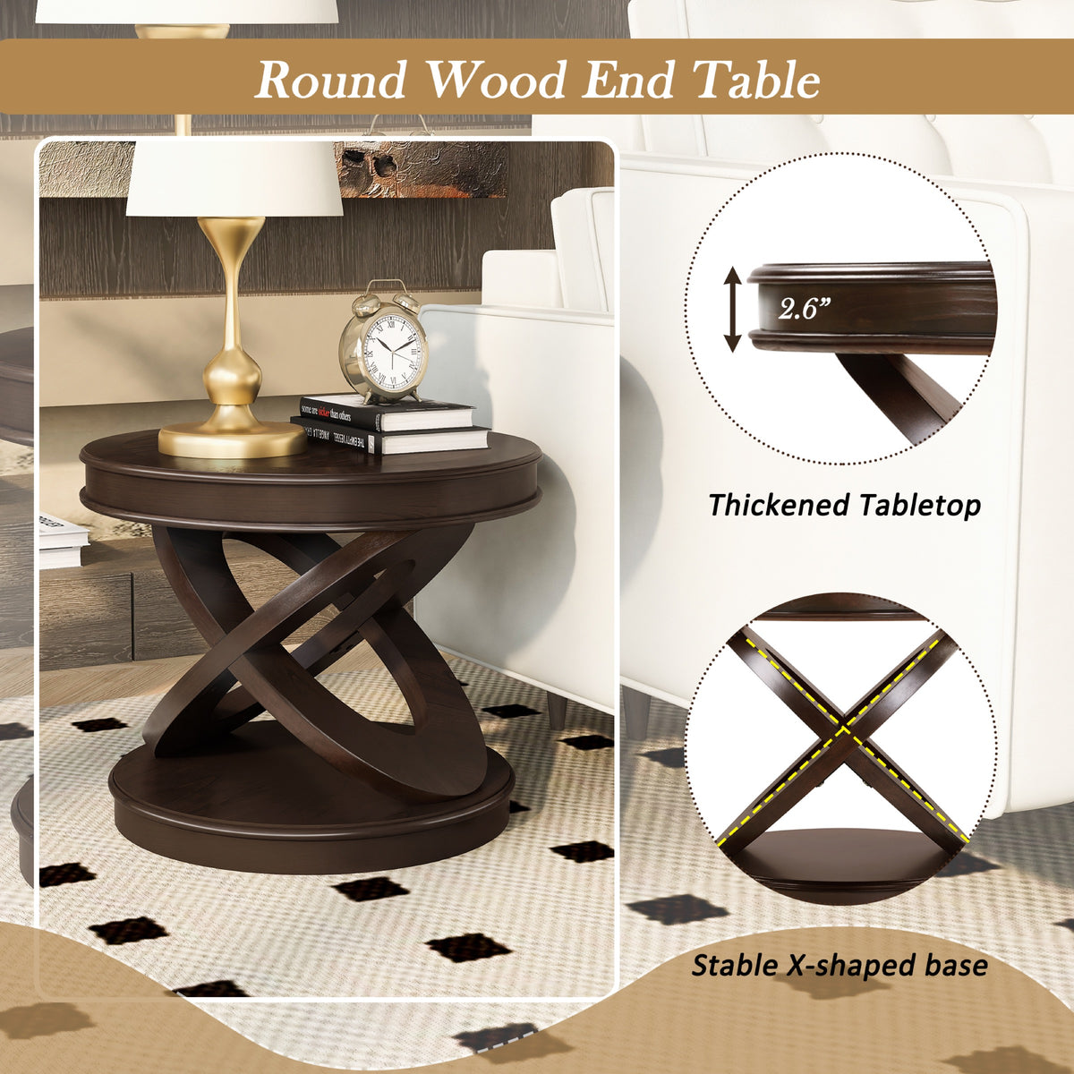 Espresso side table — close-up detail