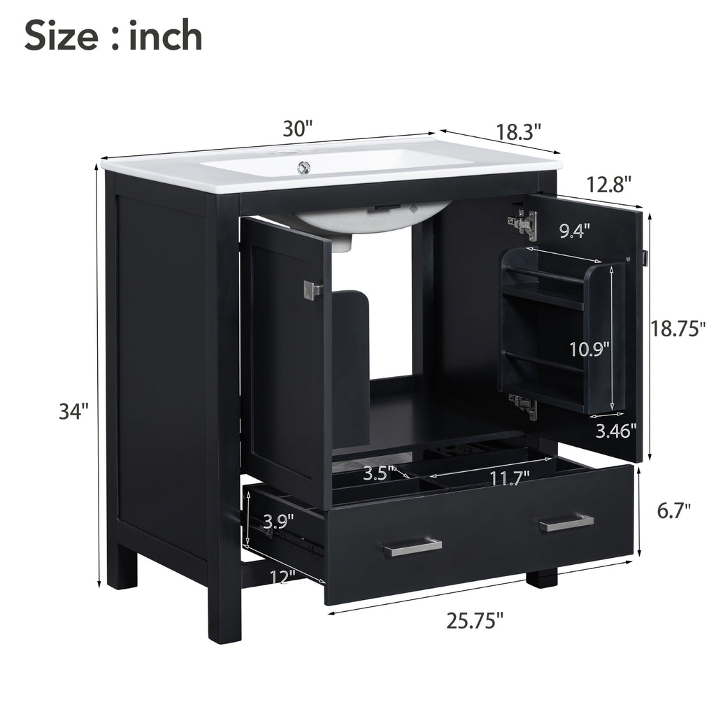 Black bathroom vanity — close-up detail