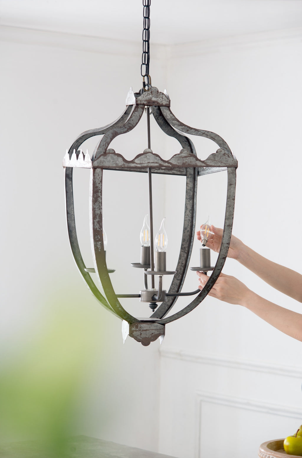 Gray chandelier — in-use view