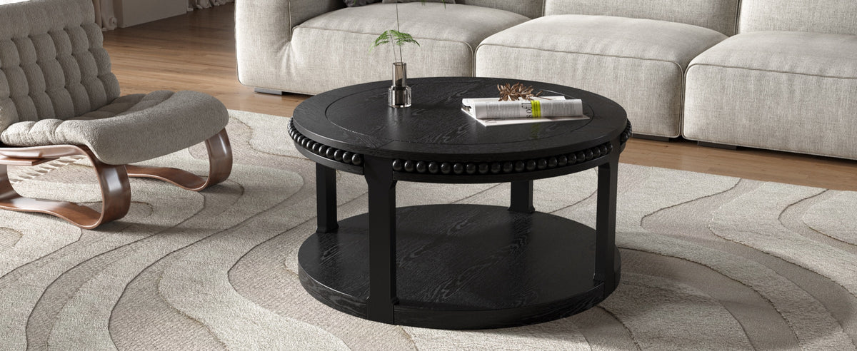 Black coffee table — close-up detail