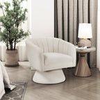 Beige boucle swivel chair in a styled living room