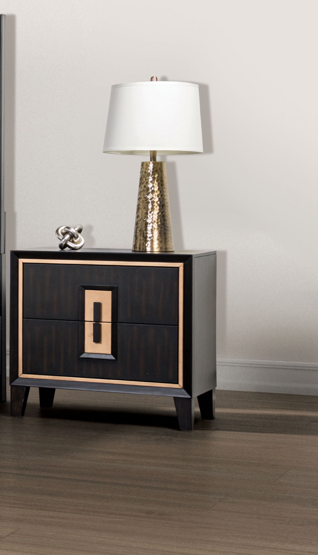 Espresso nightstand — close-up detail