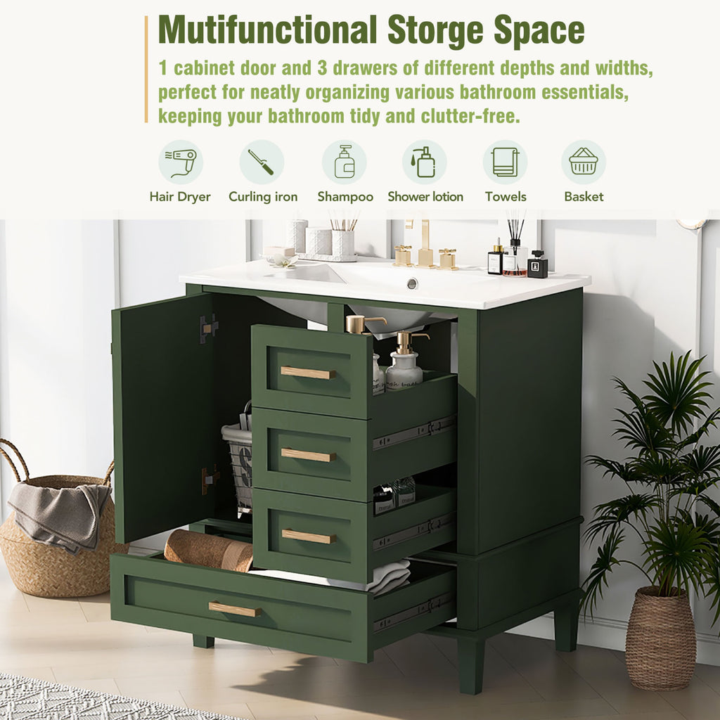 Green bathroom vanity — lifestyle view