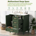 Green bathroom vanity — lifestyle view
