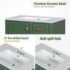 Green bathroom vanity — close-up detail