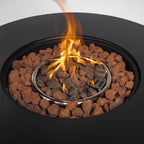 Black patio heater — close-up detail