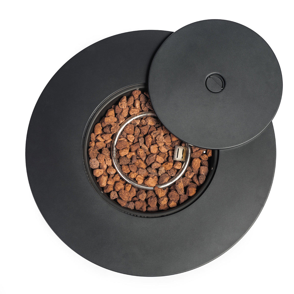 Black patio heater — in-use view