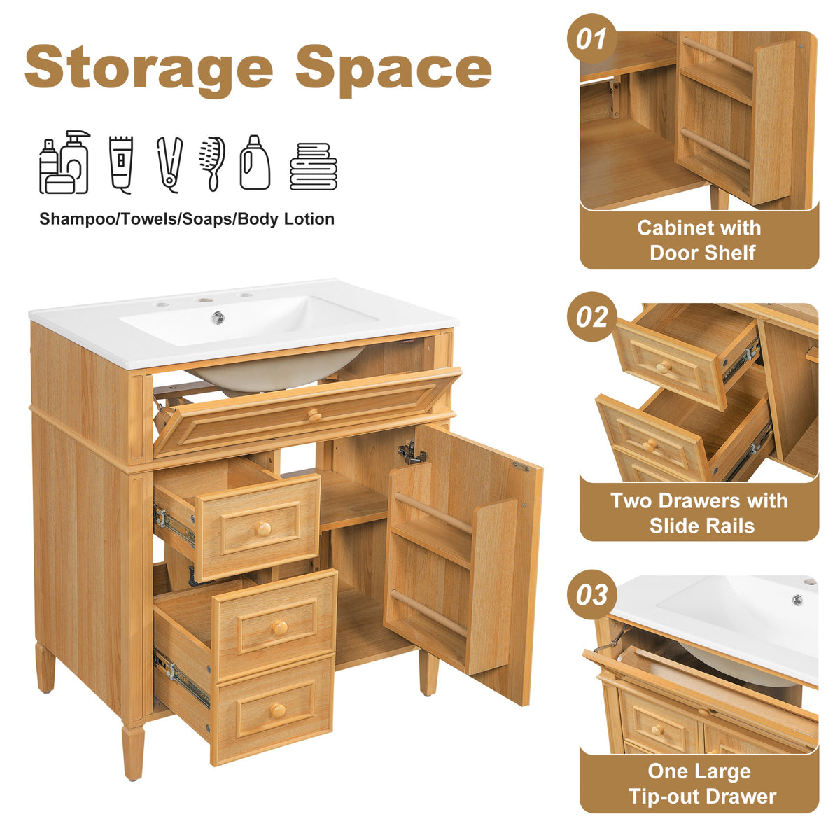 Wood bathroom vanity — lifestyle view