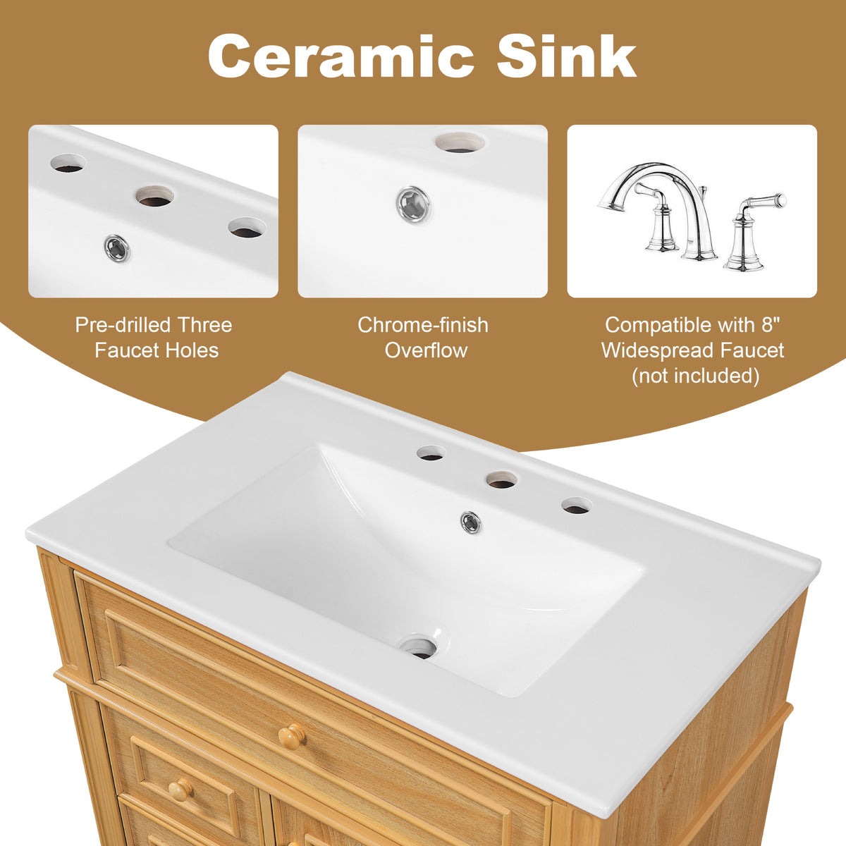 Wood bathroom vanity — close-up detail