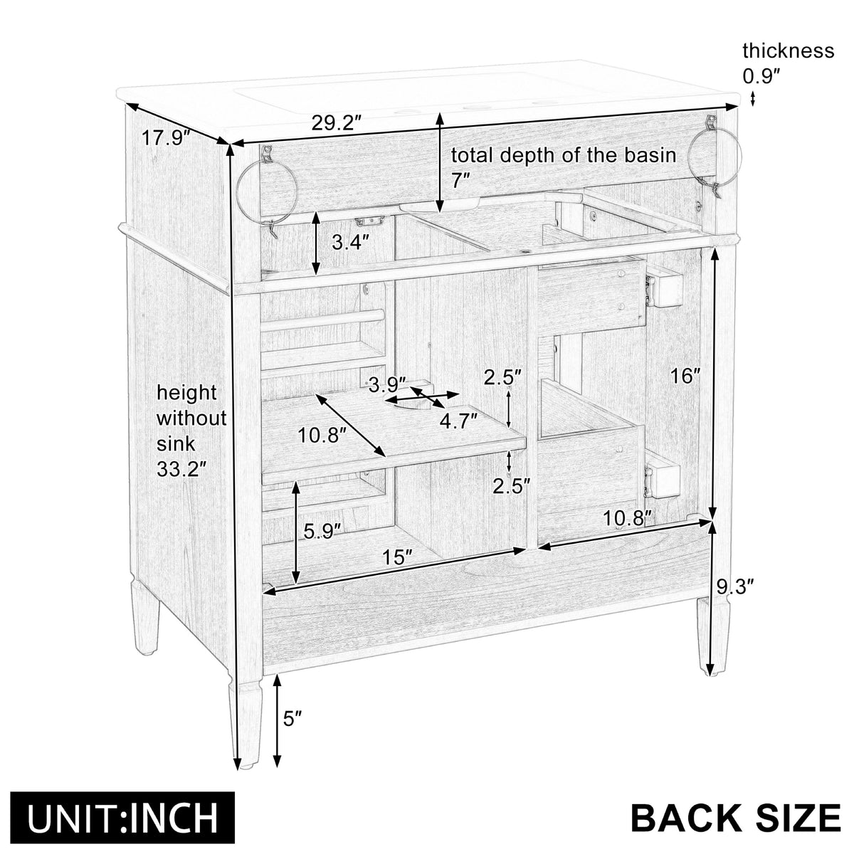 Wood bathroom vanity — additional view