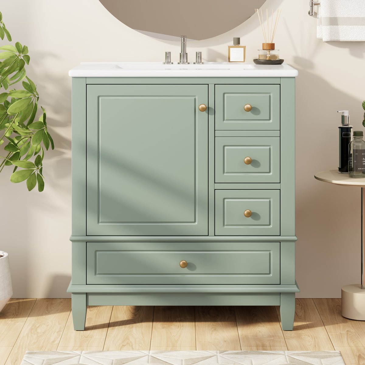 Light Green bathroom vanity — lifestyle view
