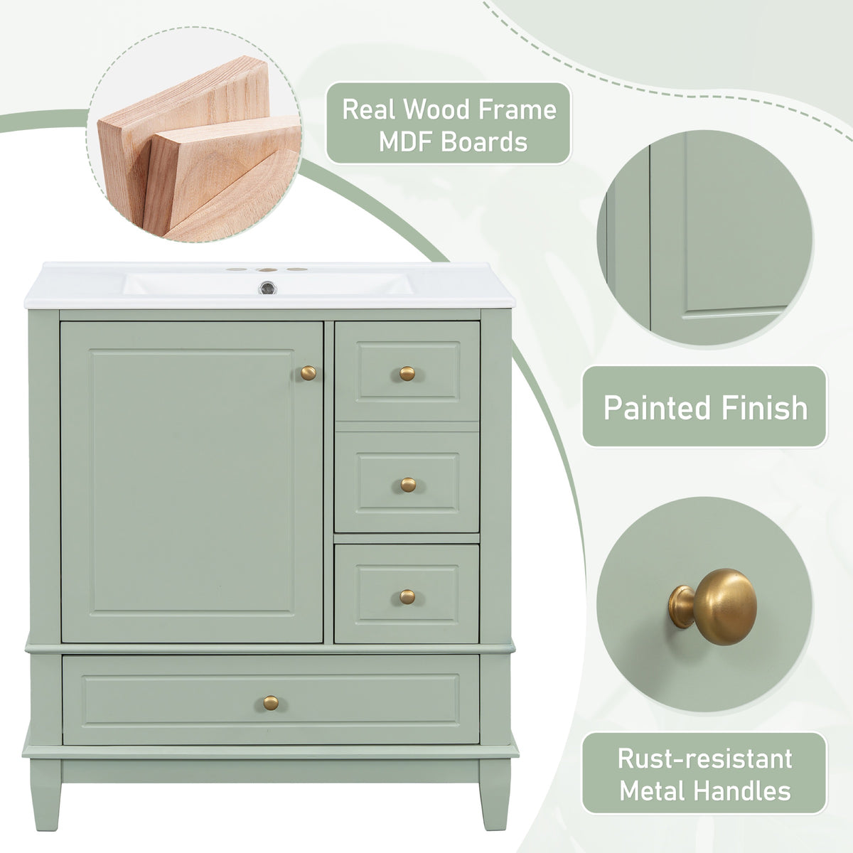 Light Green bathroom vanity — close-up detail
