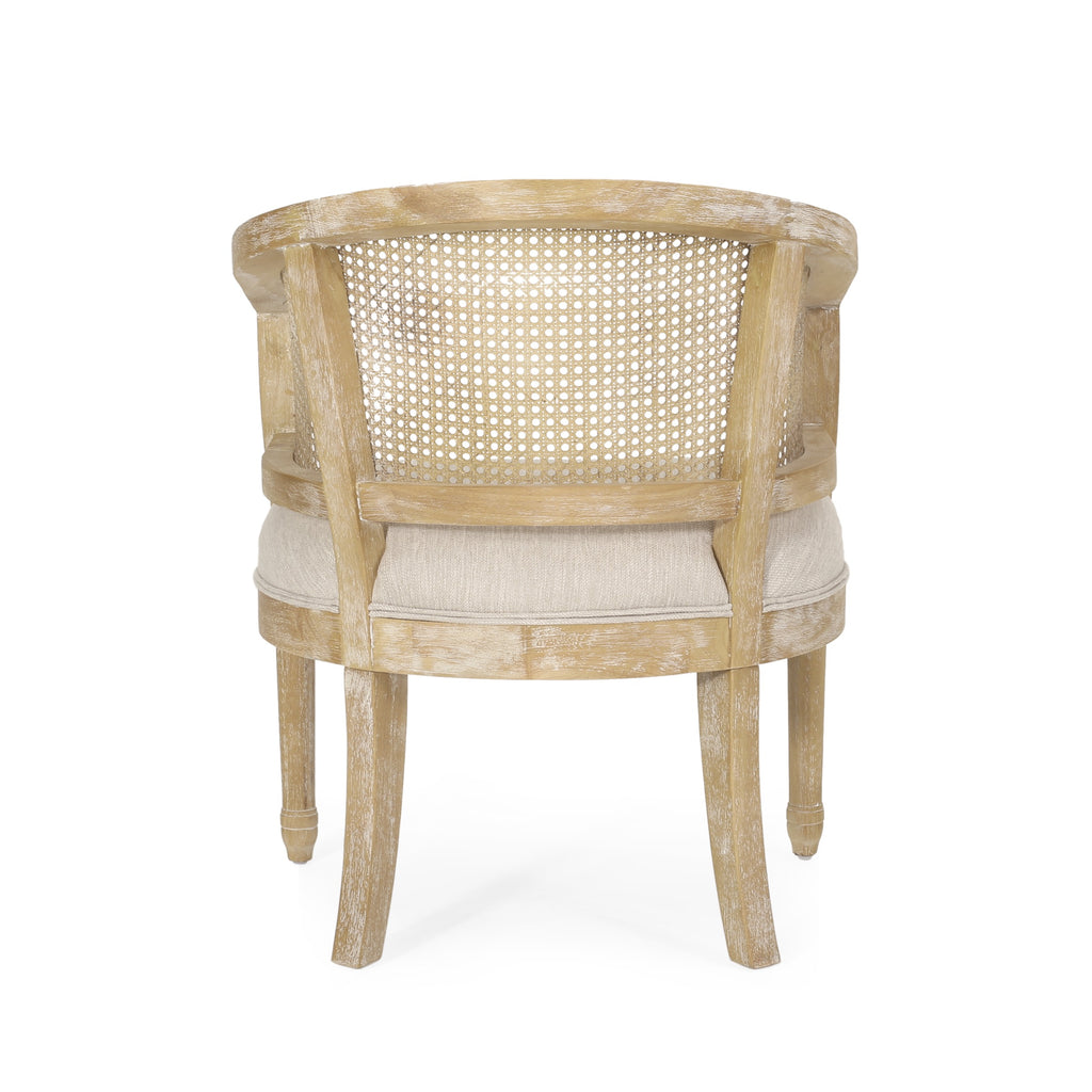 Beige accent chair — close-up detail