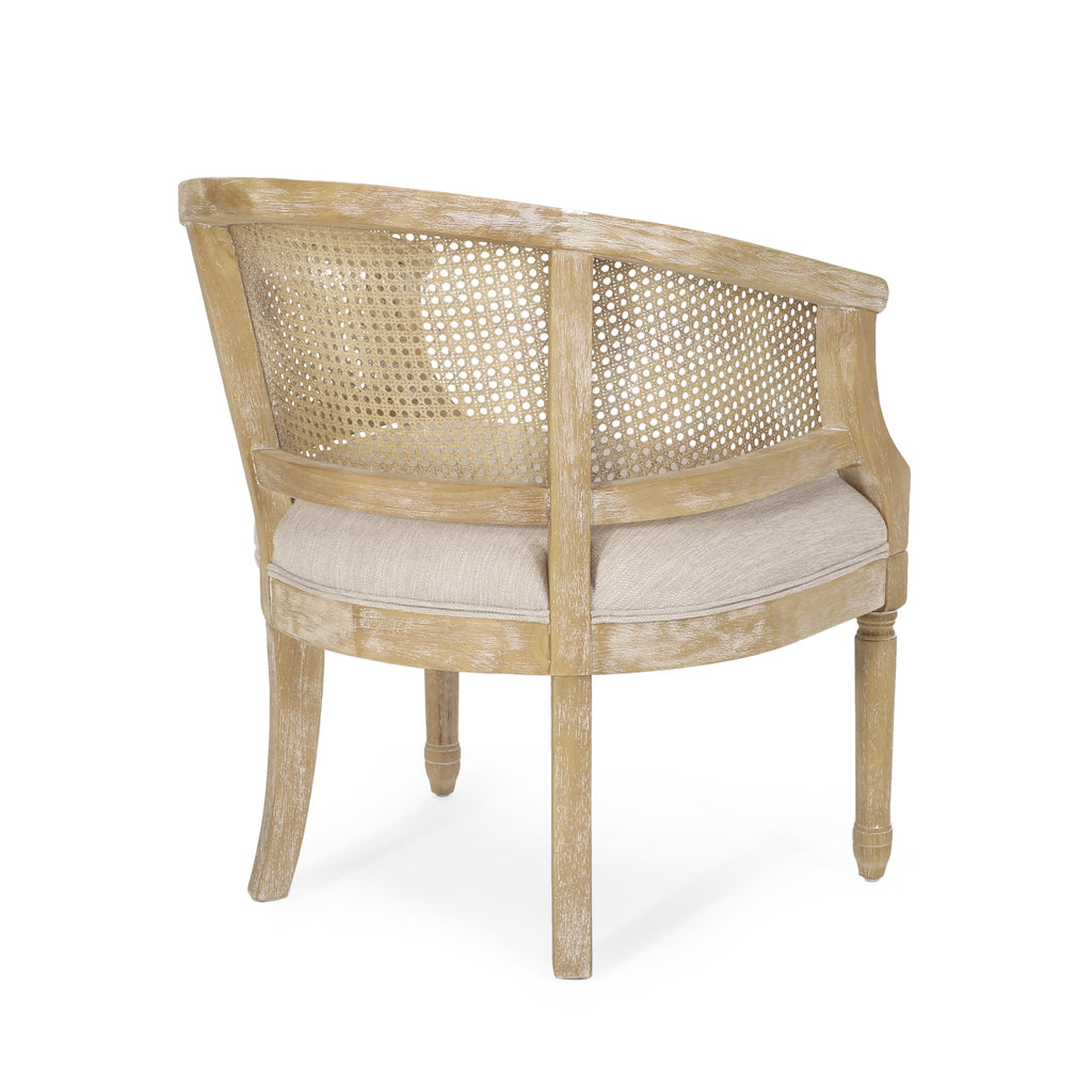 Beige accent chair — in-use view