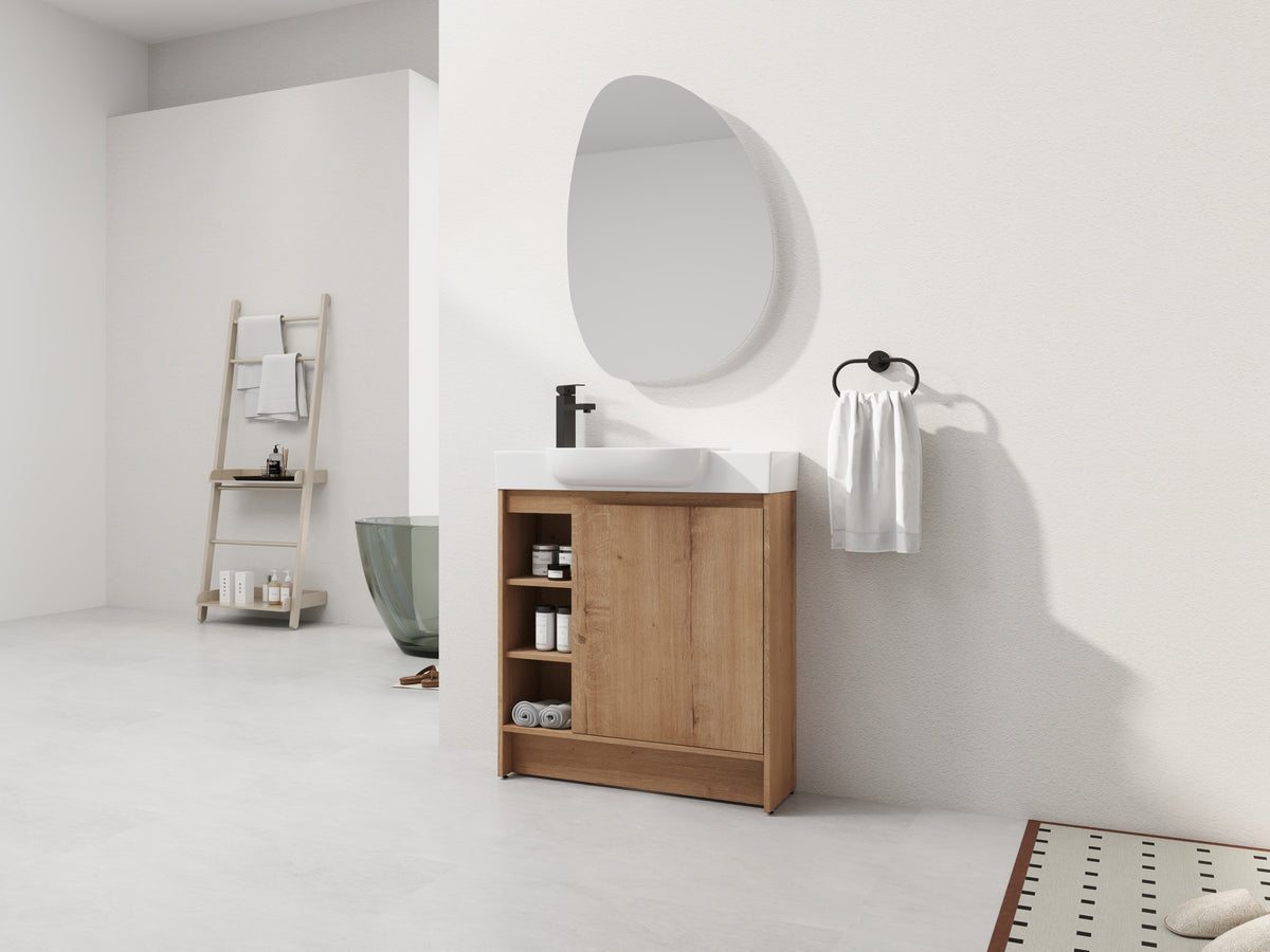 Imitative Oak bathroom vanity — close-up detail