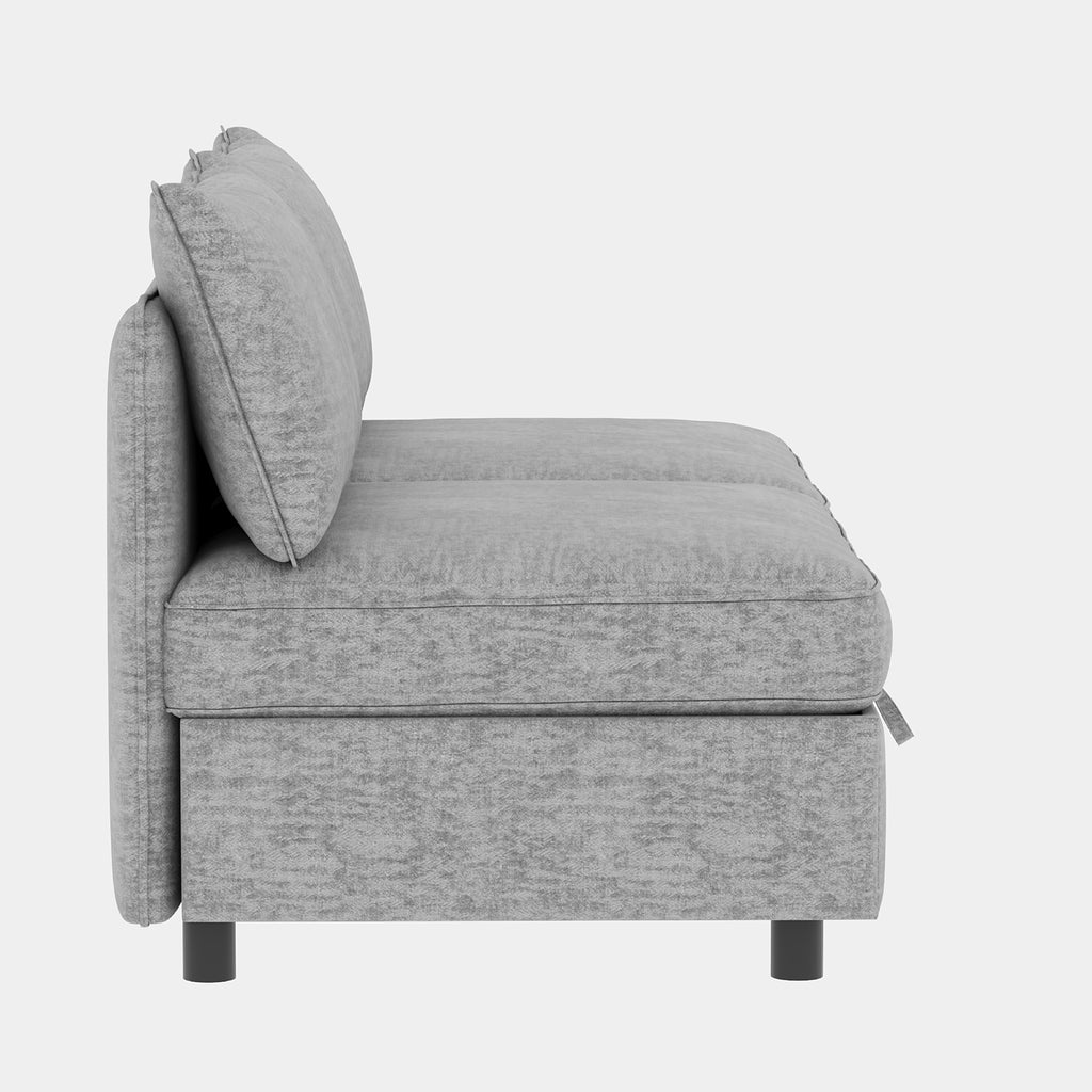 Grey sectional sofa — close-up detail