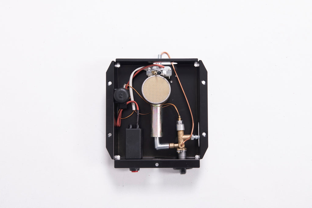 Black patio heater — in-use view