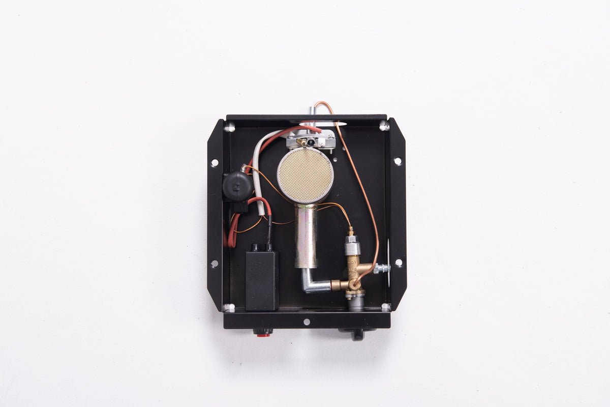 Black patio heater — in-use view