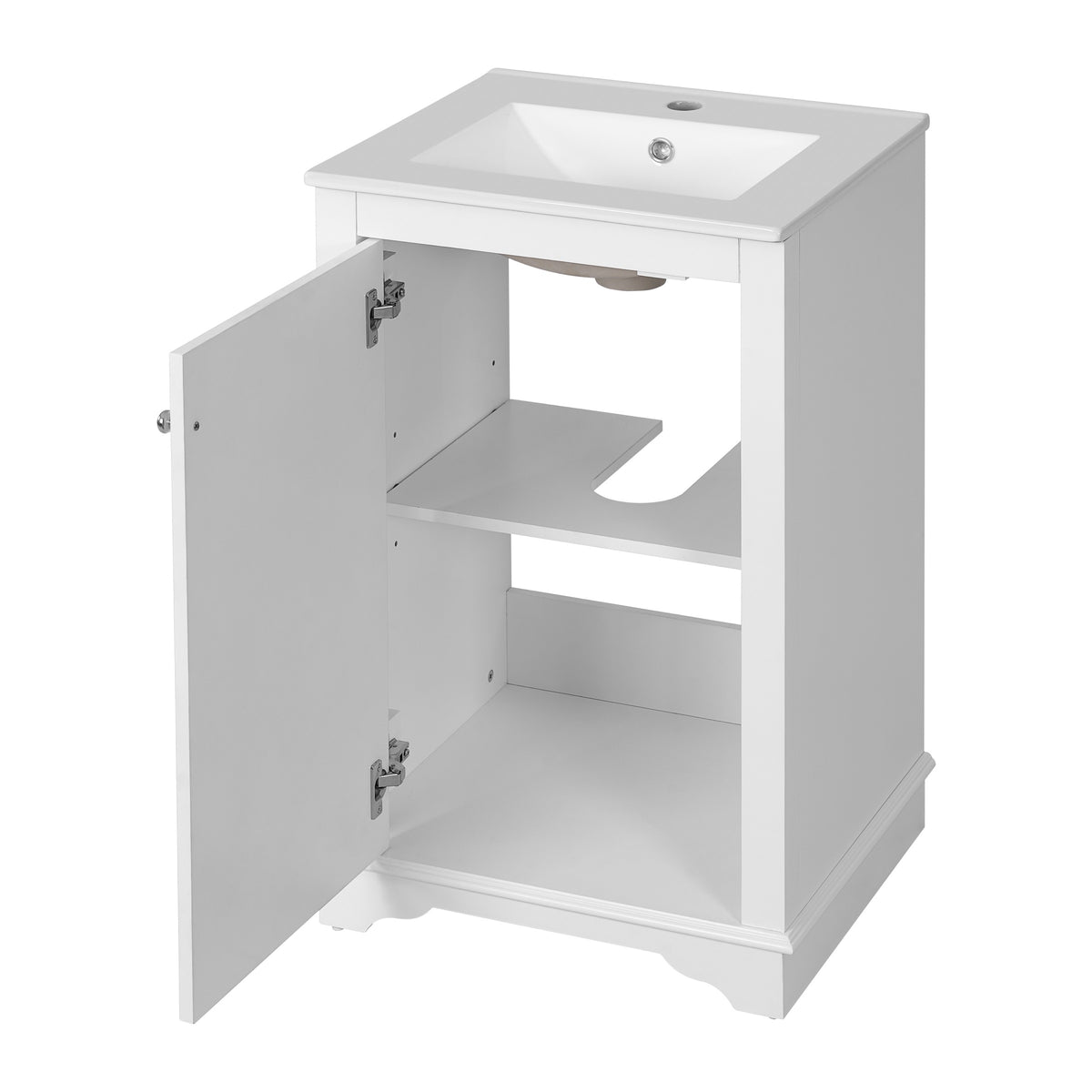 White bathroom vanity — in-use view