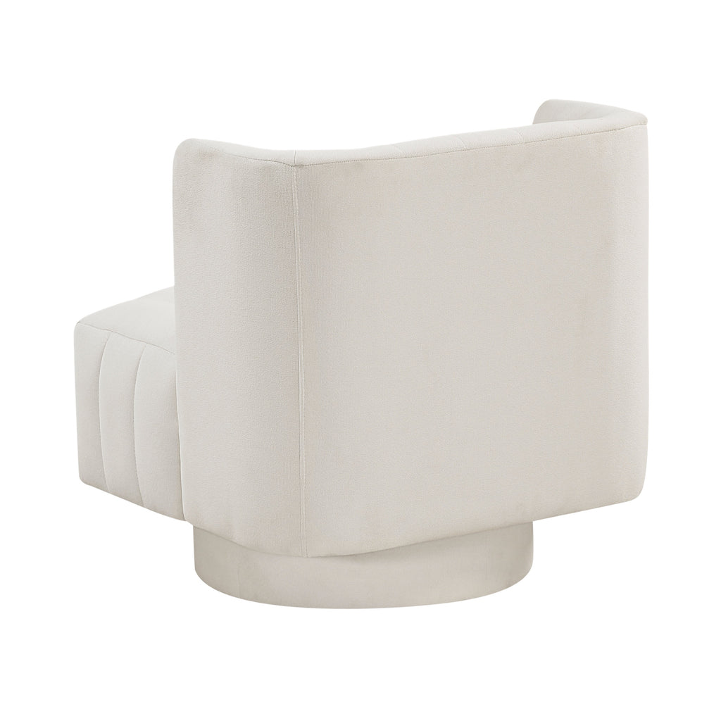 Beige barrel accent chair — lifestyle view