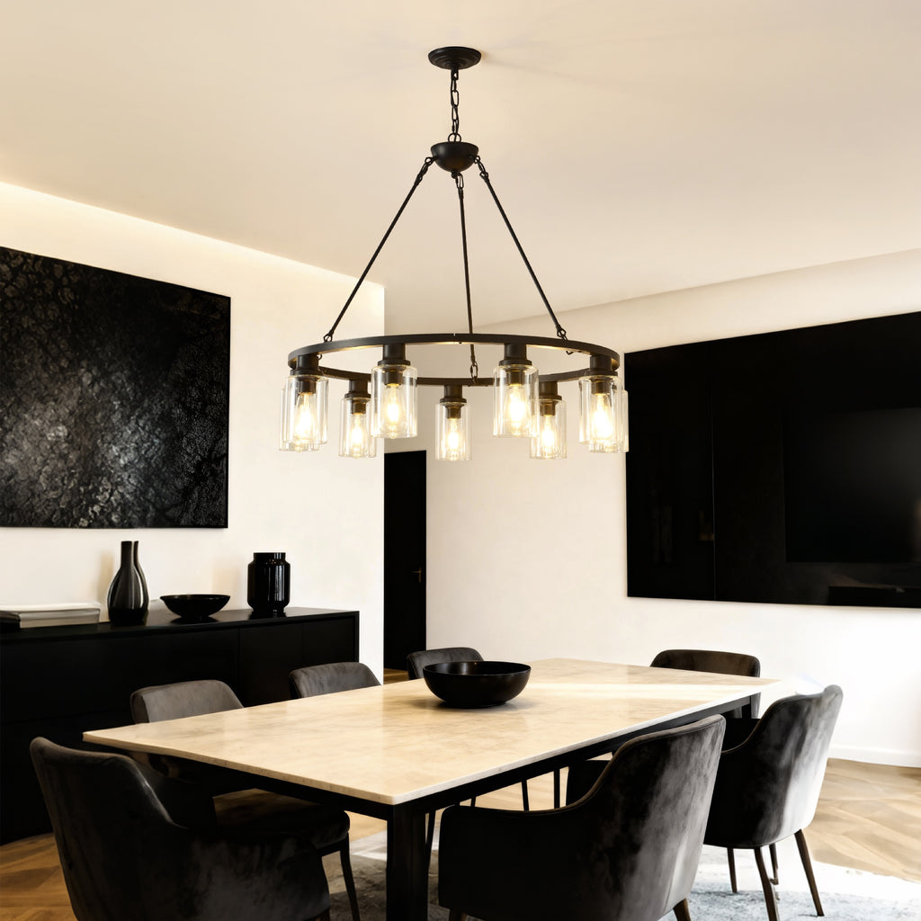 Matte Black chandelier — in-use view