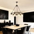 Matte Black chandelier — in-use view