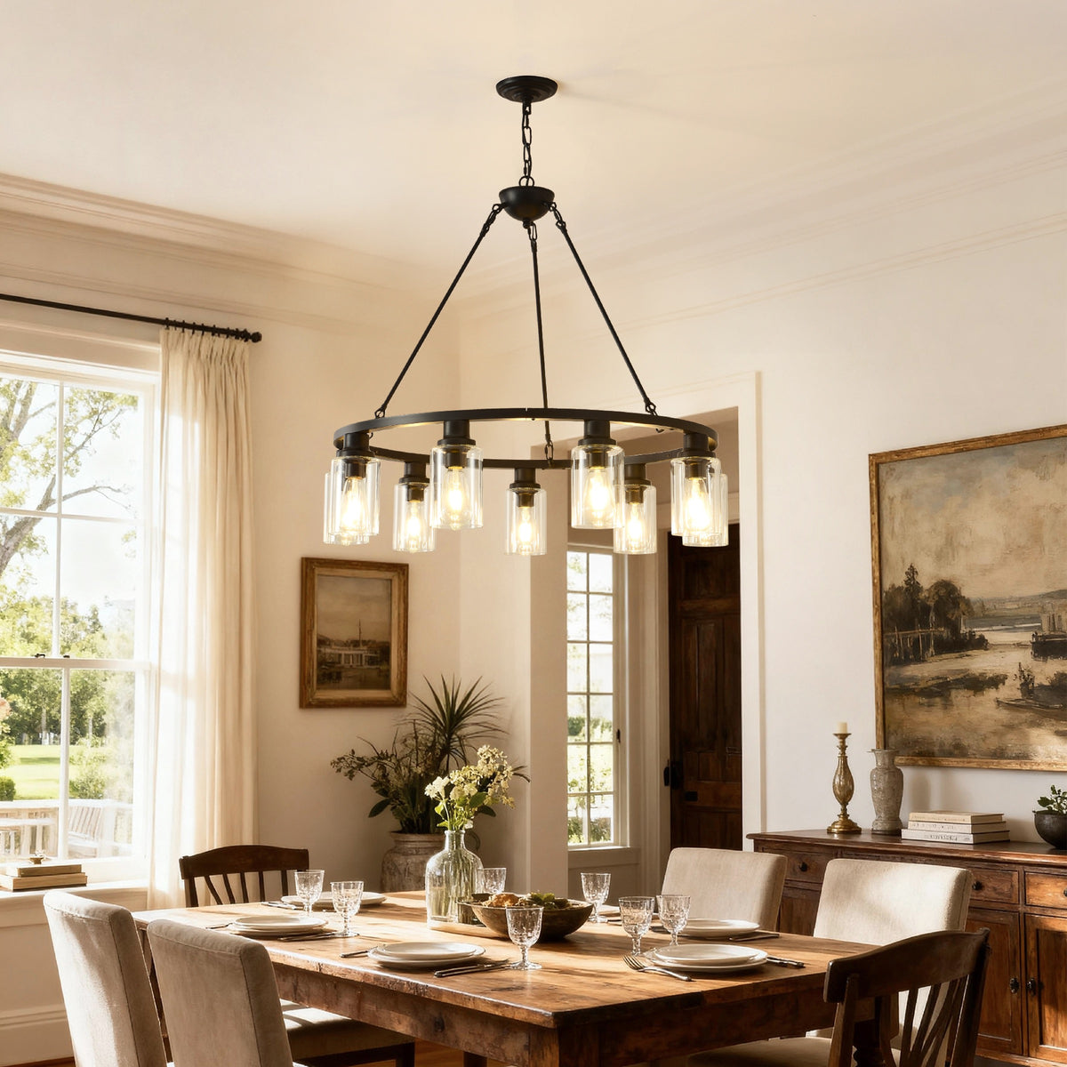 Matte Black chandelier — additional view