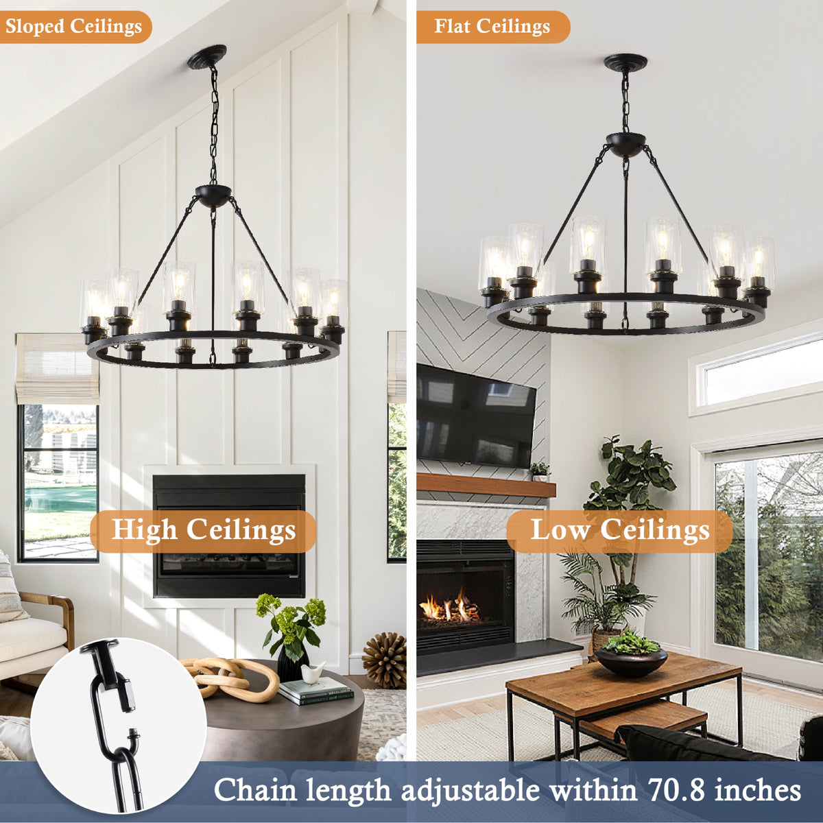 Matte Black chandelier — in-use view