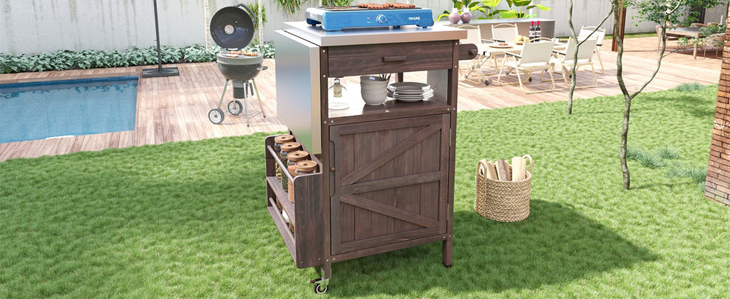 Brown kitchen island — in-use view