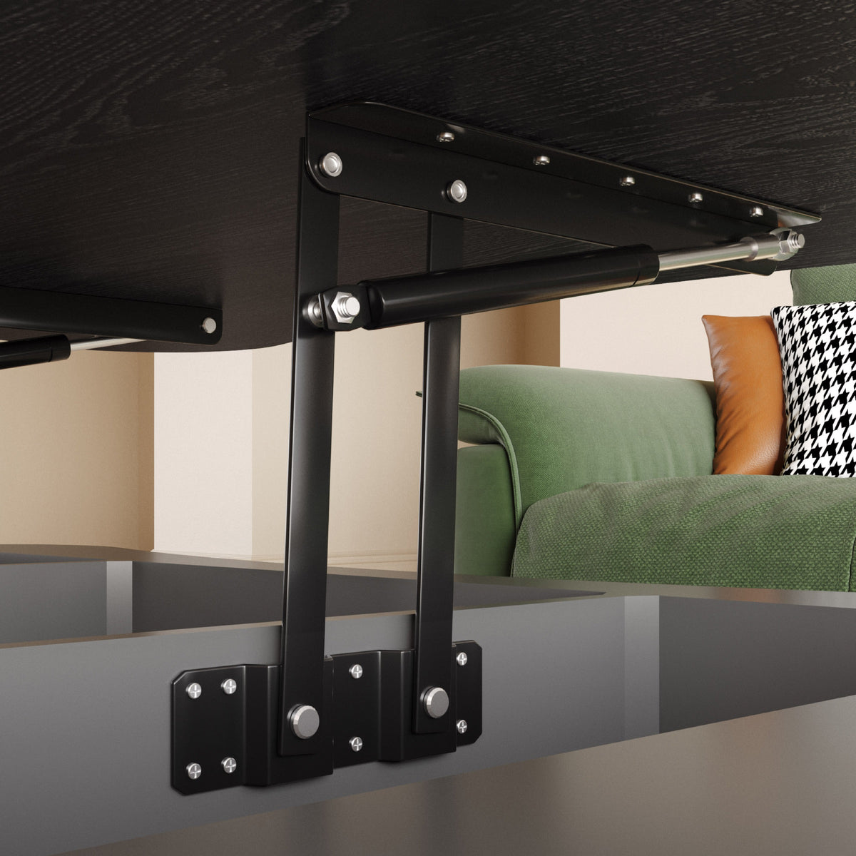 Black coffee table — close-up detail