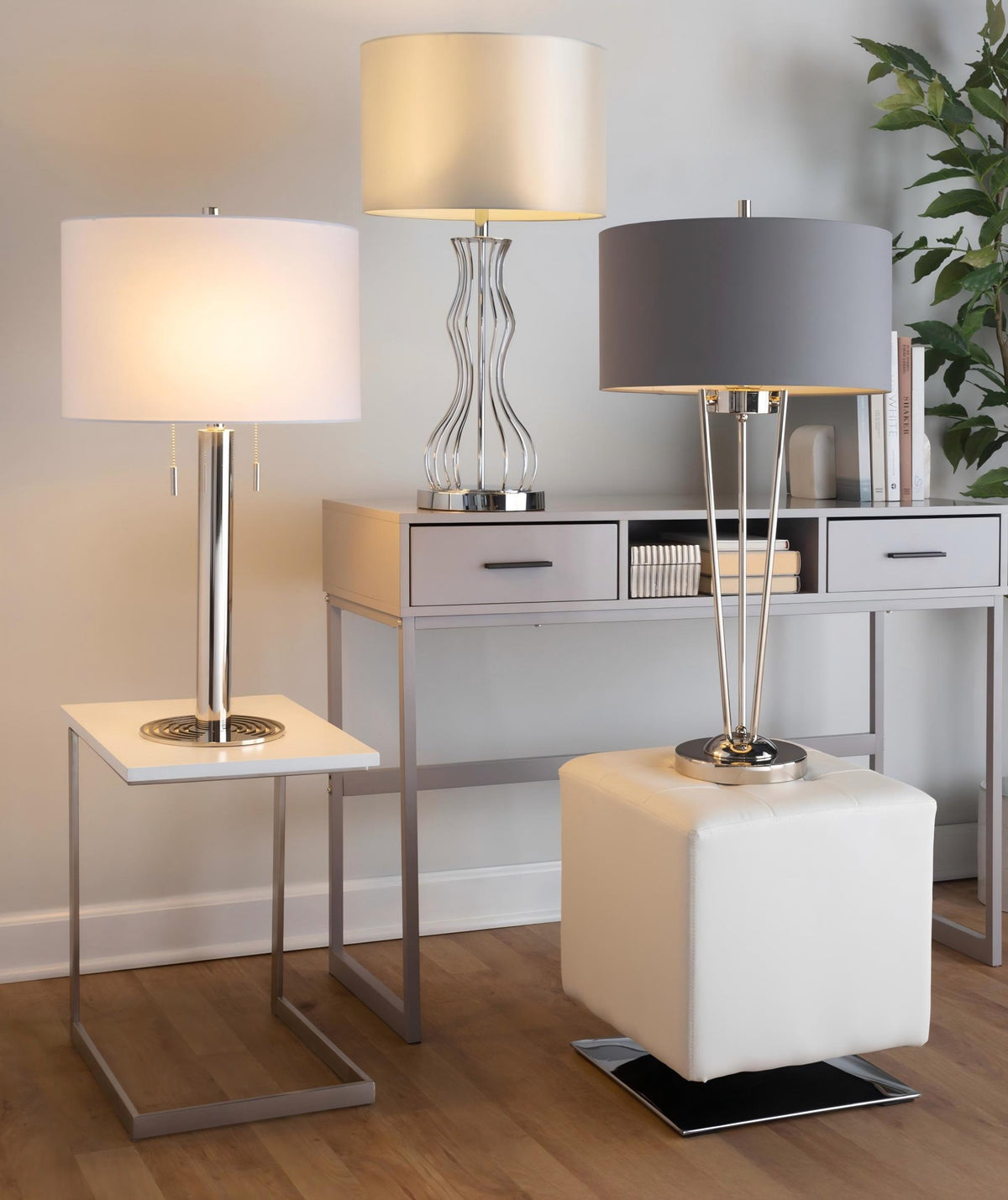 Nickel table lamp — close-up detail