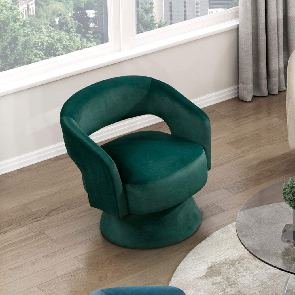 Green accent chair — in-use view