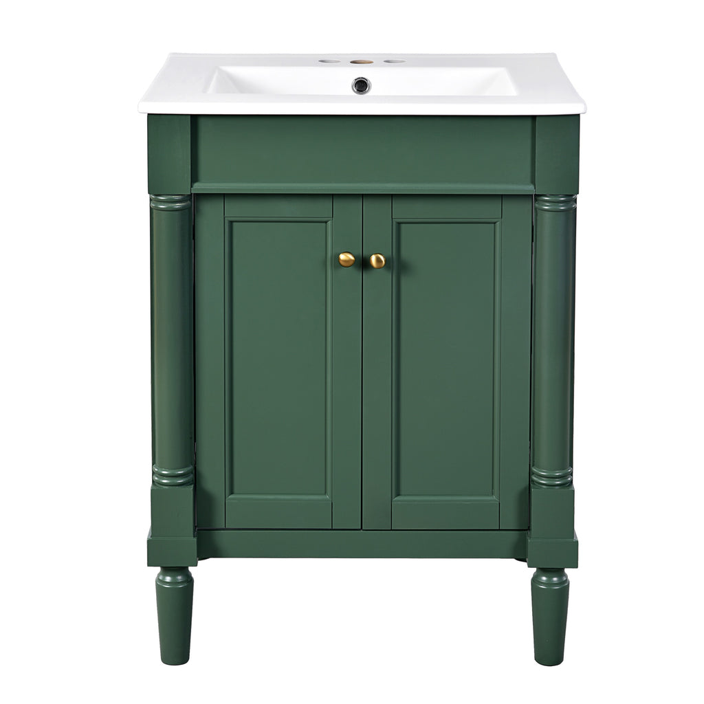 Green bathroom vanity — close-up detail