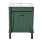 Green bathroom vanity — close-up detail