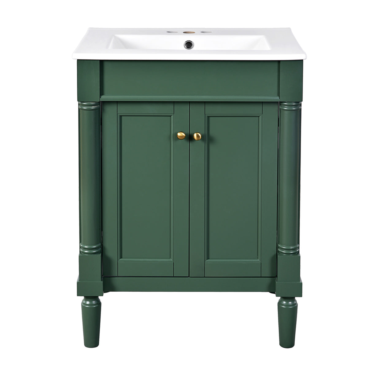 Green bathroom vanity — close-up detail