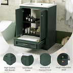 Green bathroom vanity — lifestyle view