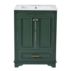 Green bathroom vanity — in-use view
