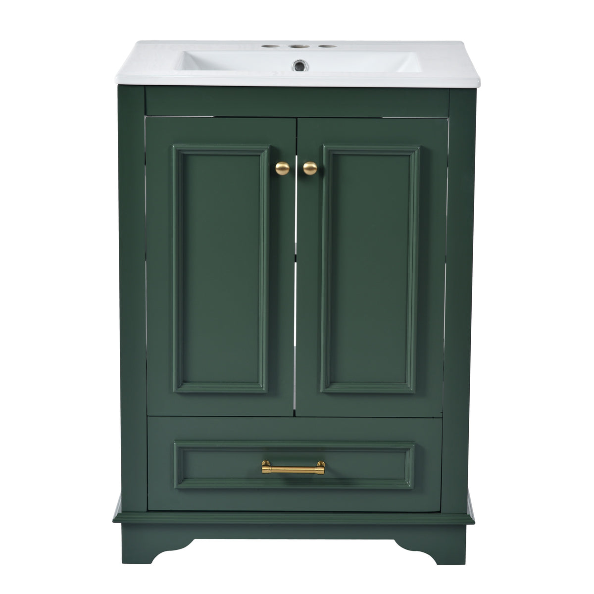 Green bathroom vanity — in-use view
