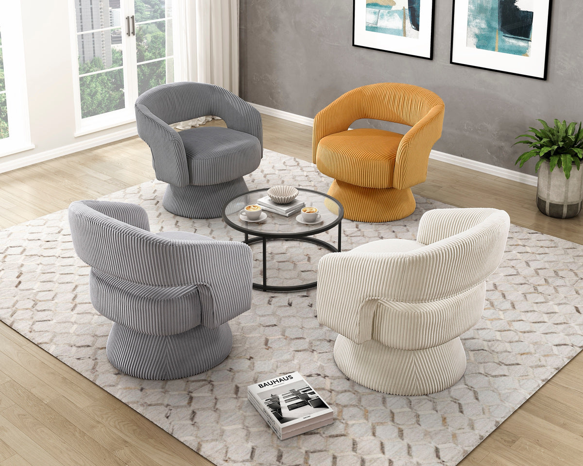 Yellow accent chair — in-use view