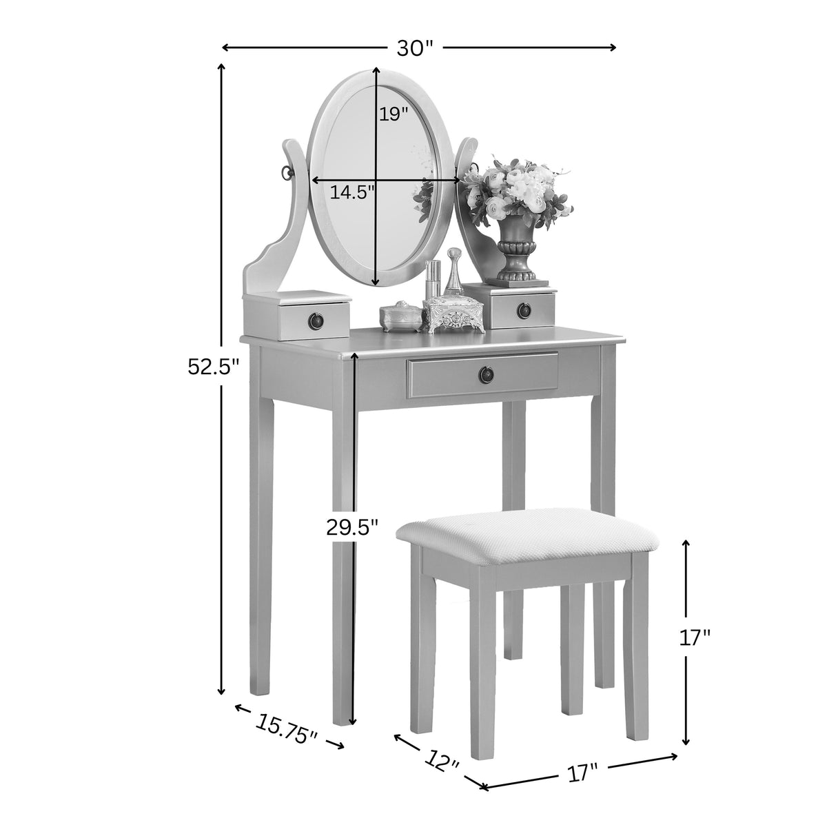 White vanity desk — close-up detail
