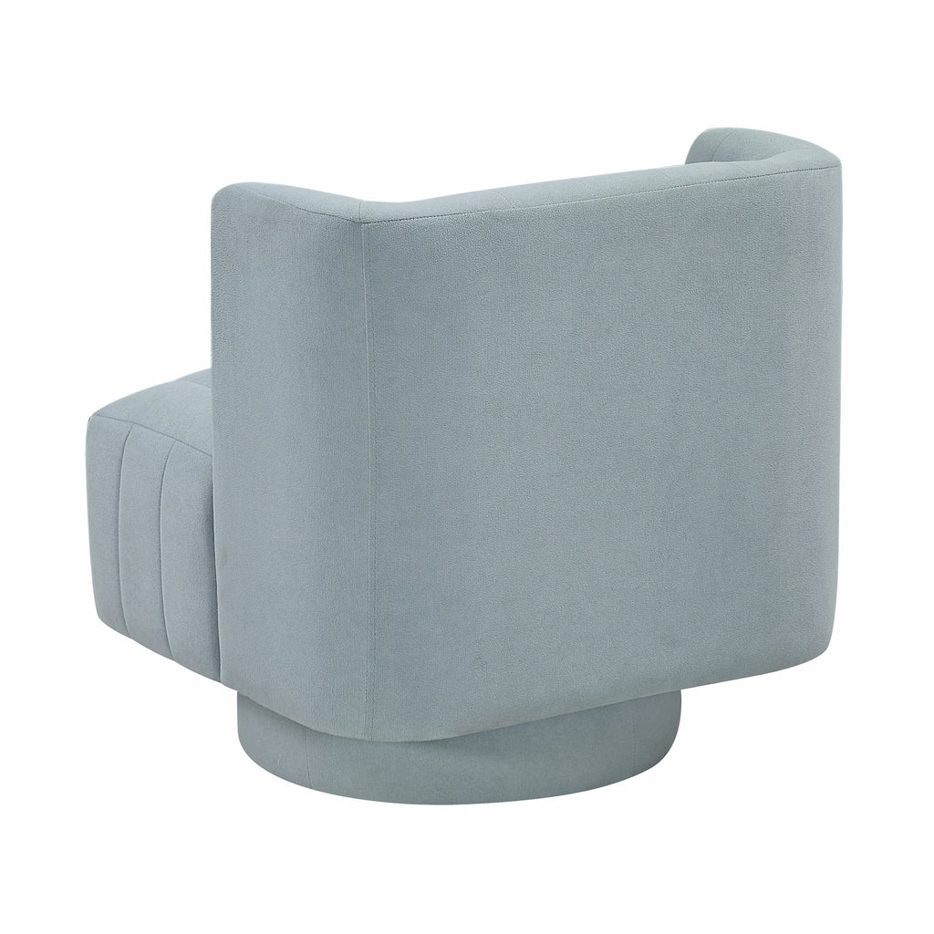 Aqua Blue barrel accent chair — lifestyle view
