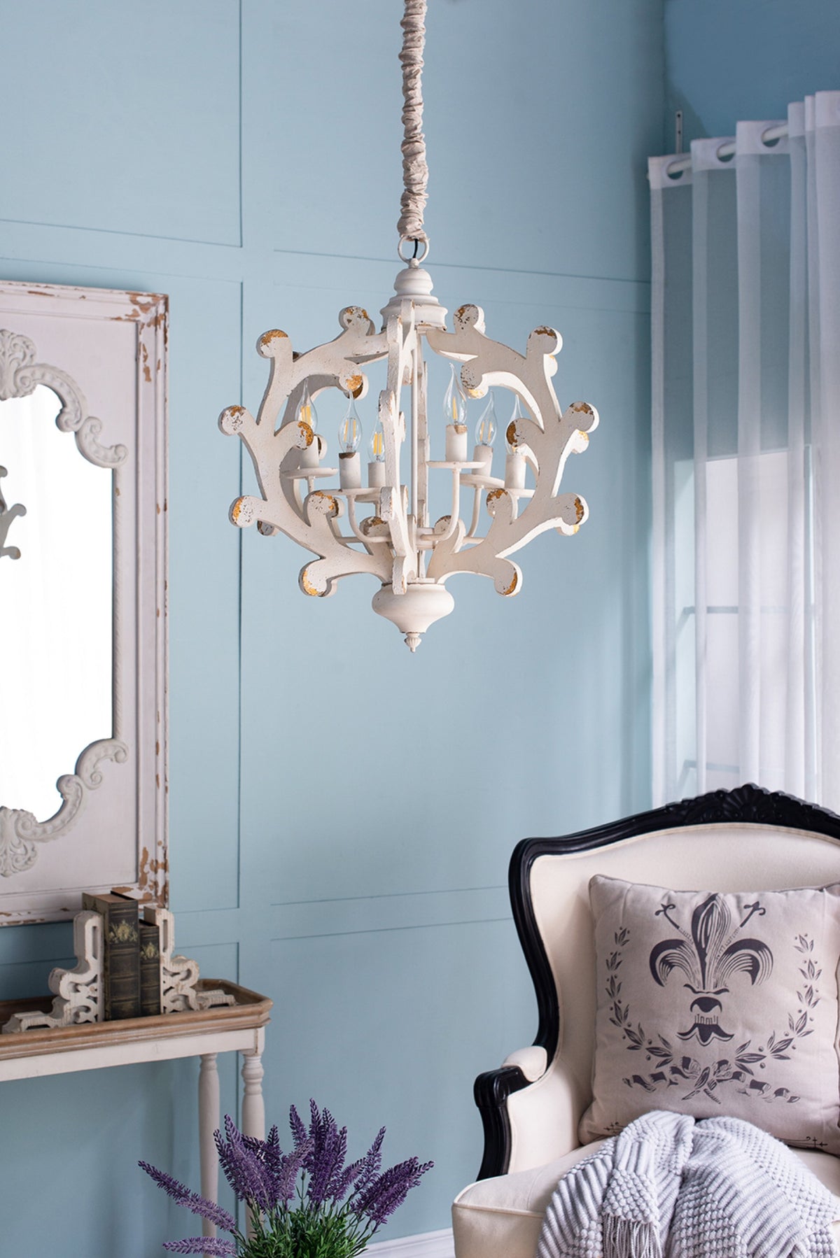 White chandelier — close-up detail