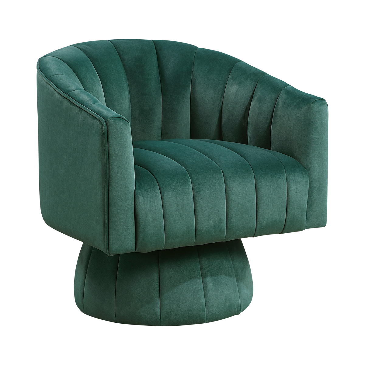 Dark Green Velvet Barrel Accent Chair on white background