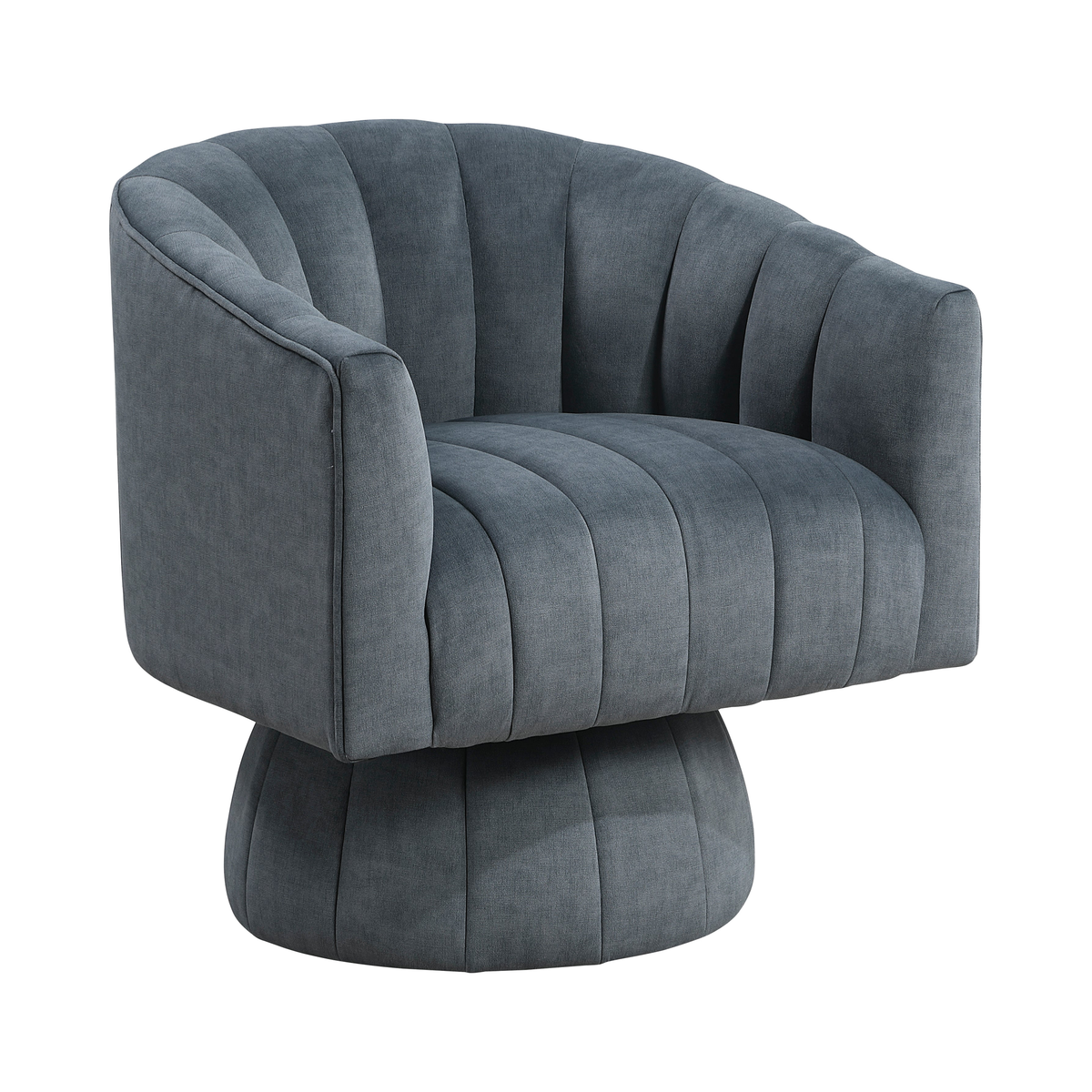 Dark Gray Velvet Barrel Accent Chair on white background