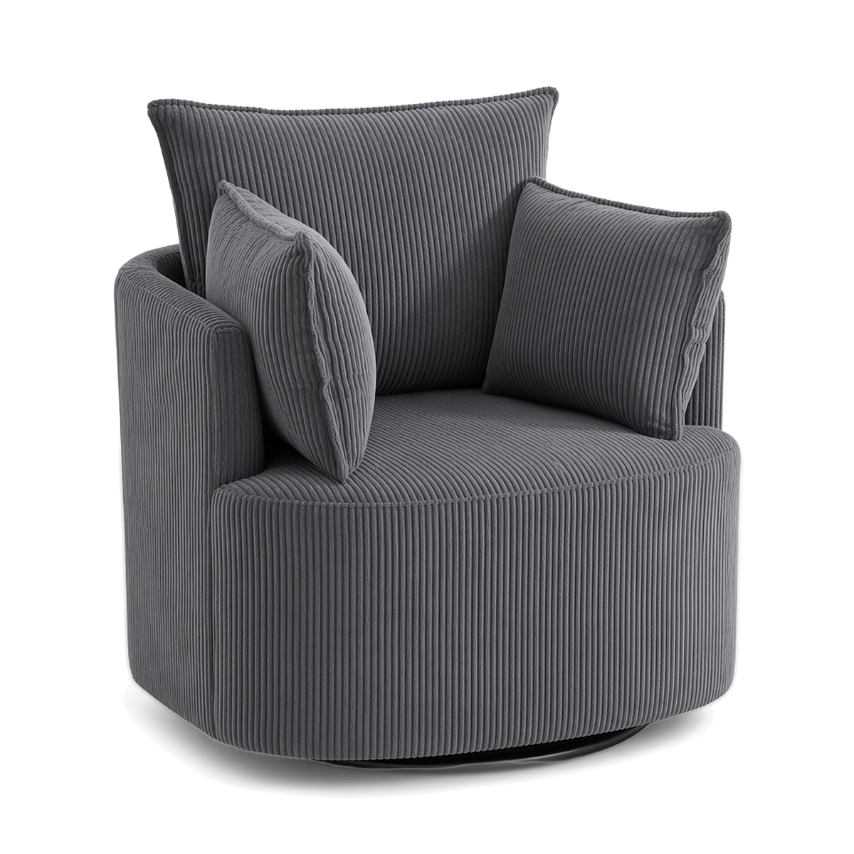 Grey Corduroy Swivel Barrel Chair on white background