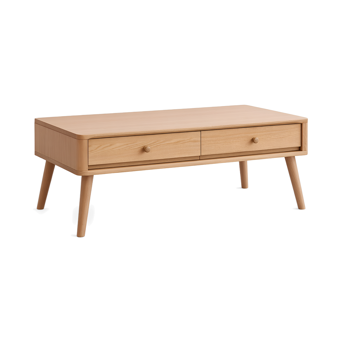 Natural Wood Coffee Table, Solid Oak on white background